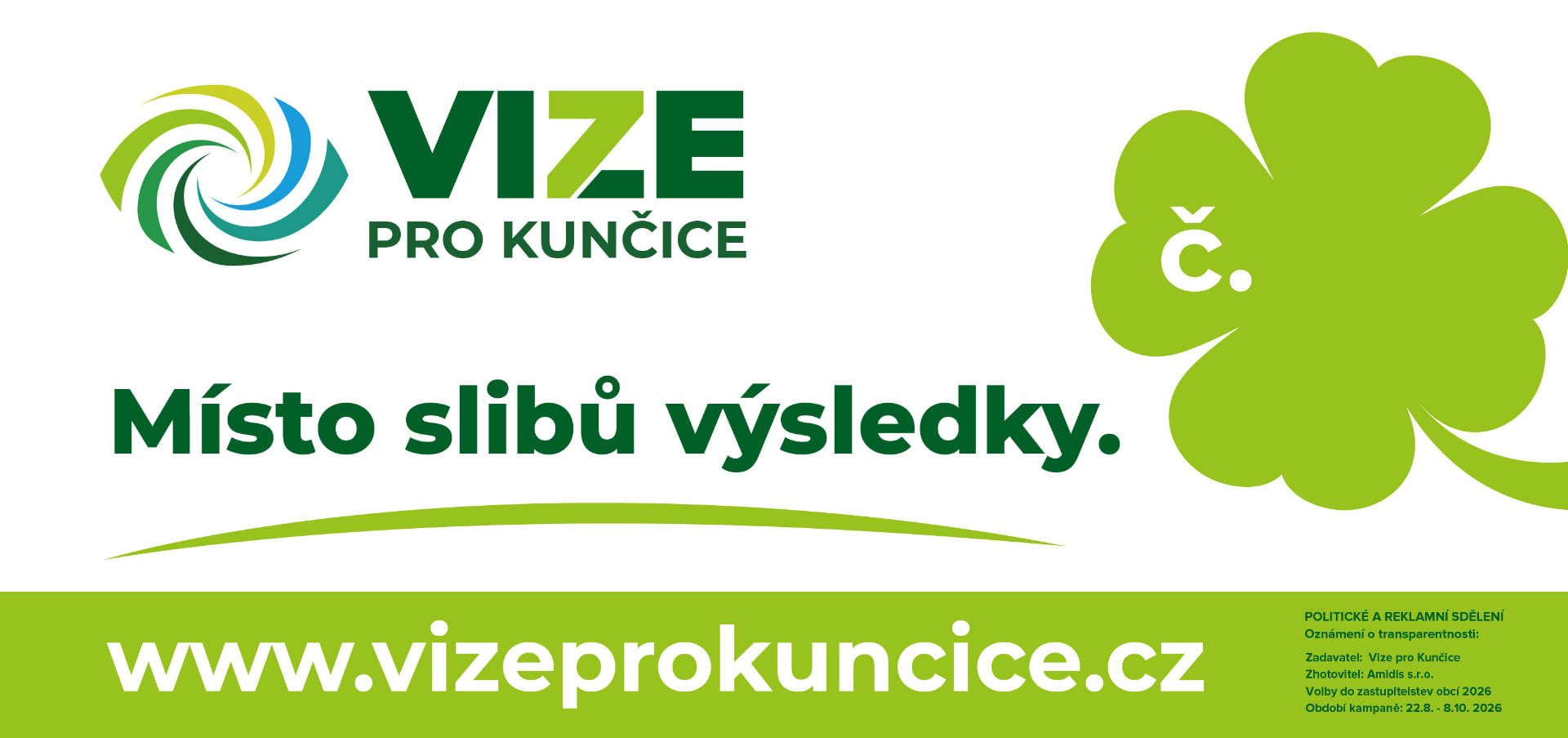Banner Vize pro Kunčice — Místo slibů výsledky.